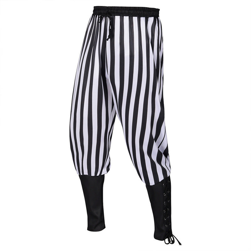Vintage Medieval Pirate Viking Knight Cosplay Costume Vest Striped Pants - AwwwCos
