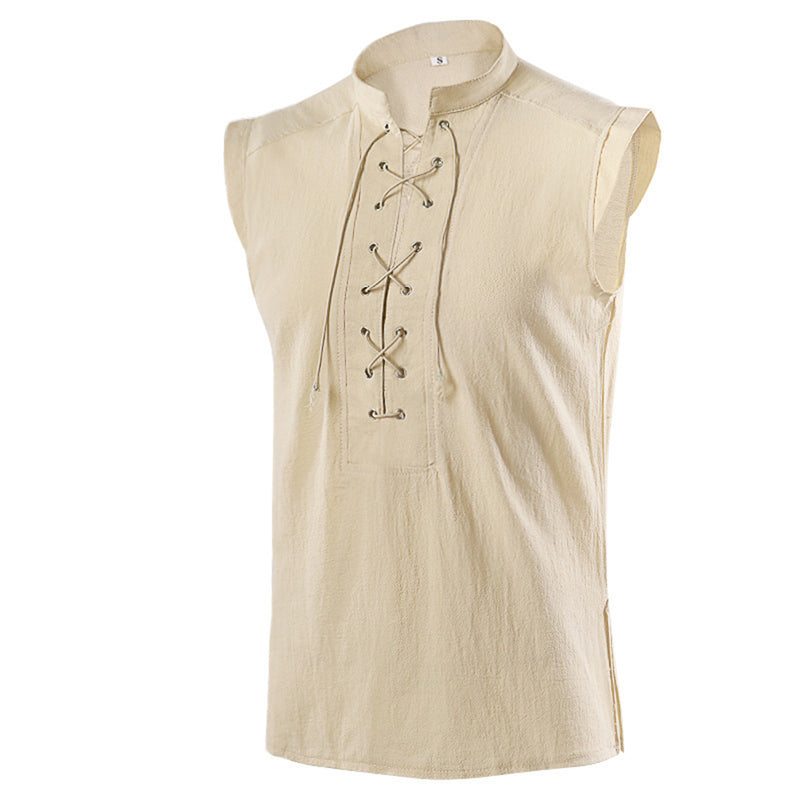 Vintage Medieval Pirate Viking Knight Cosplay Costume Vest Striped Pants - AwwwCos