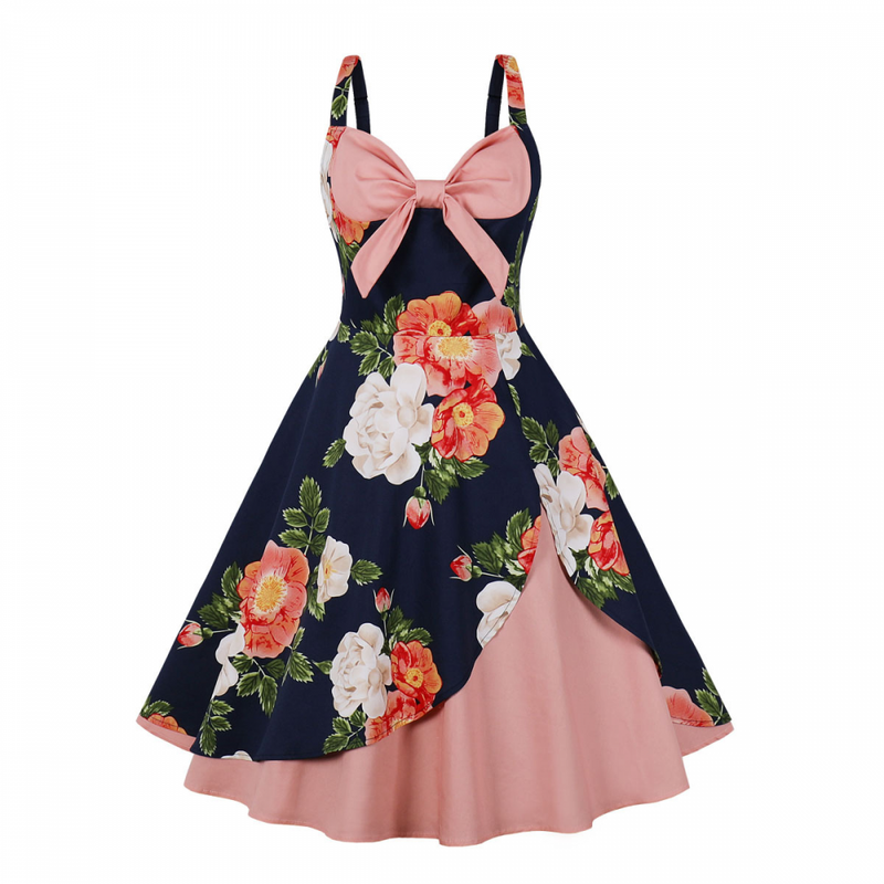 Vintage Rockabilly Halter Neck 1950 Swing Tea Party Dress Midi Dress
