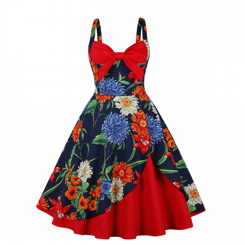 Vintage Rockabilly Halter Neck 1950 Swing Tea Party Dress Midi Dress