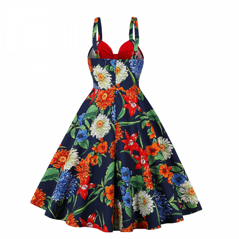 Vintage Rockabilly Halter Neck 1950 Swing Tea Party Dress Midi Dress
