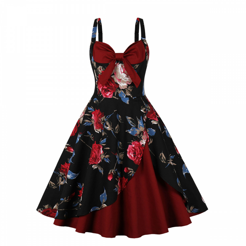 Vintage Rockabilly Halter Neck 1950 Swing Tea Party Dress Midi Dress
