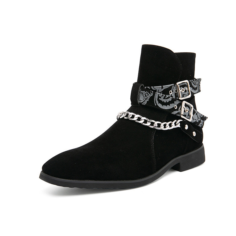 Waist Flower Chelsea Chain Short Boots Pointed Martin Casual Shoes