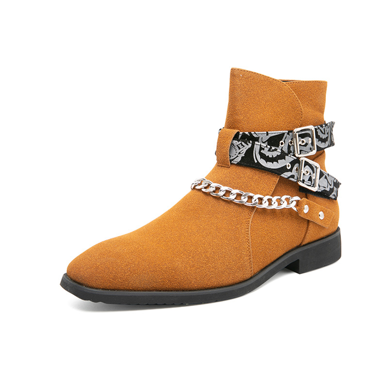 Waist Flower Chelsea Chain Short Boots Pointed Martin Casual Shoes