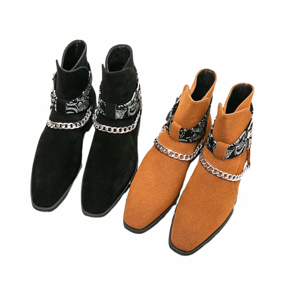 Waist Flower Chelsea Chain Short Boots Pointed Martin Casual Shoes