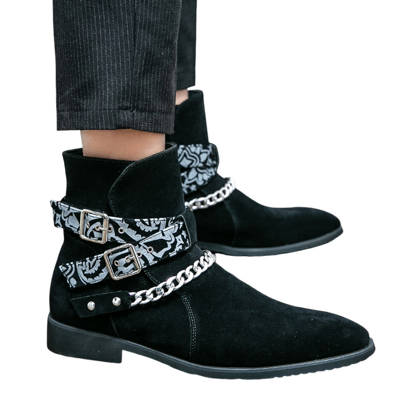 Waist Flower Chelsea Chain Short Boots Pointed Martin Casual Shoes