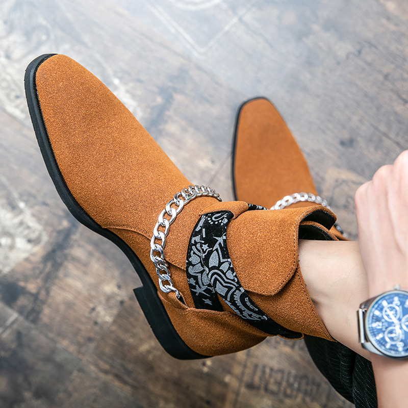 Waist Flower Chelsea Chain Short Boots Pointed Martin Casual Shoes