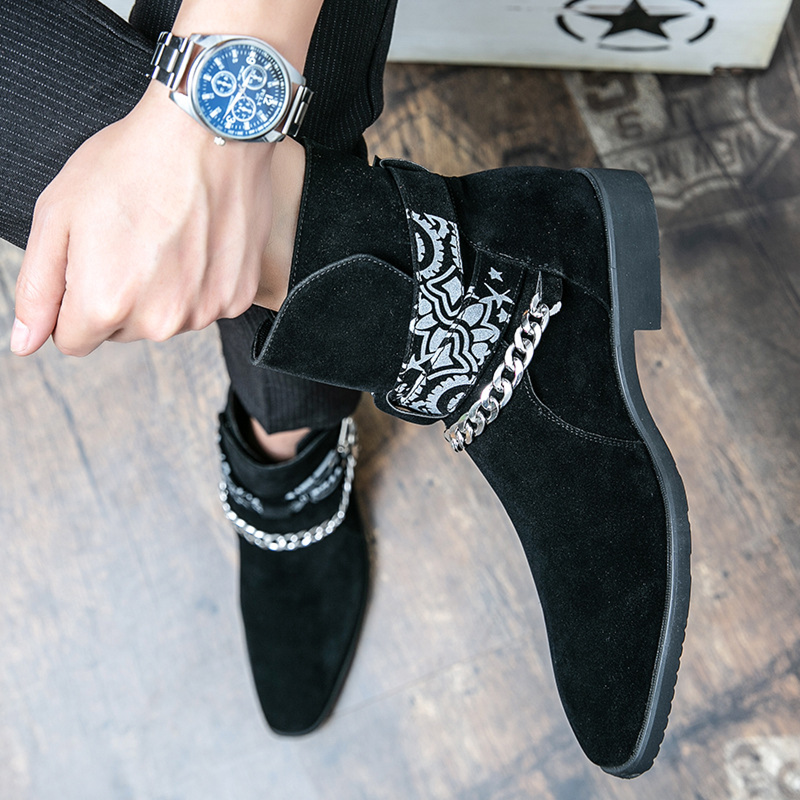 Waist Flower Chelsea Chain Short Boots Pointed Martin Casual Shoes