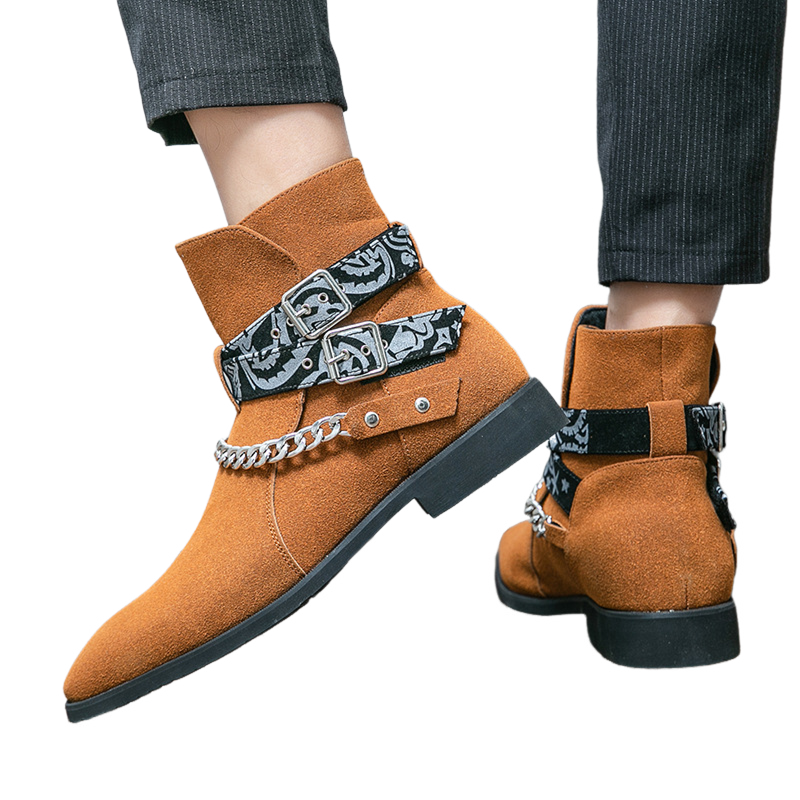 Waist Flower Chelsea Chain Short Boots Pointed Martin Casual Shoes
