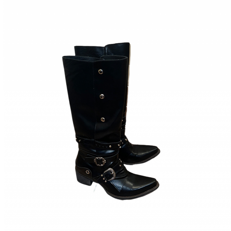 Wasteland Style Thick Heel Knights Boots Women Retro Black Punk Shoes - AwwwCos