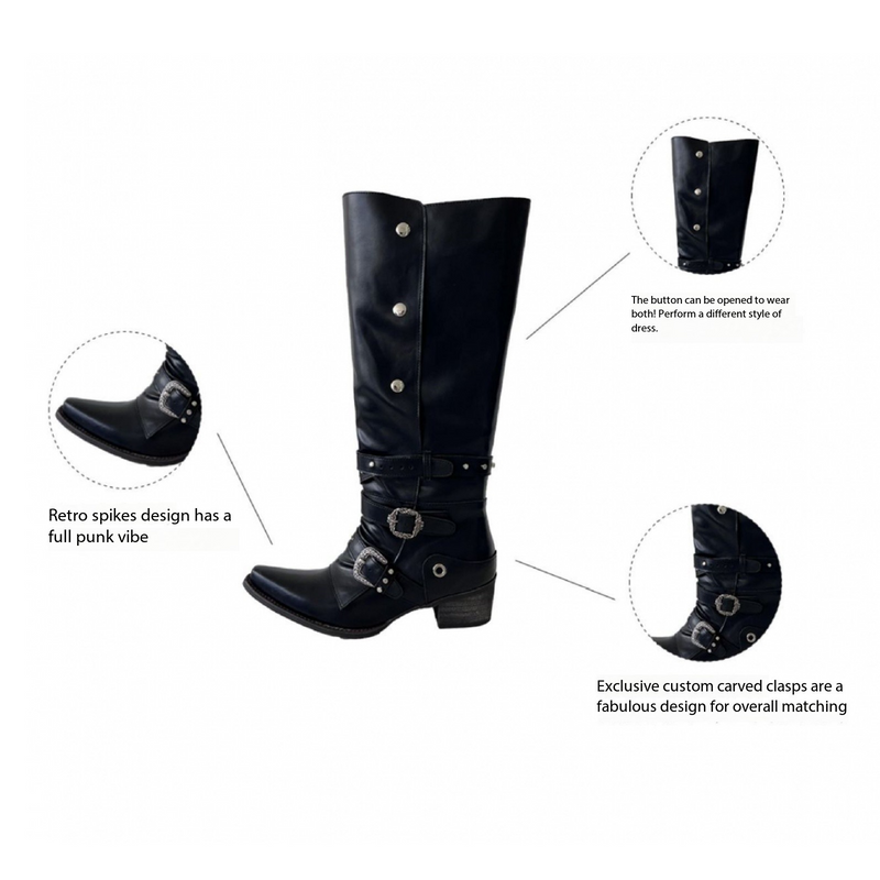 Wasteland Style Thick Heel Knights Boots Women Retro Black Punk Shoes - AwwwCos
