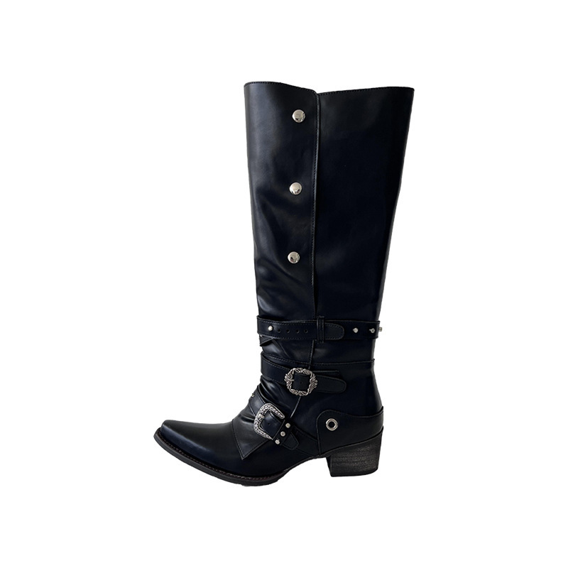 Wasteland Style Thick Heel Knights Boots Women Retro Black Punk Shoes - AwwwCos
