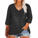Weddings Glitter Tops 3/4 Sleeve Shirts V Neck Sequin Blouse Tunic