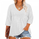 Weddings Glitter Tops 3/4 Sleeve Shirts V Neck Sequin Blouse Tunic
