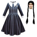 Kid Wednesday Addams Costume Girl Black Shirt Dress Paired with Terror Fake Hand Props - AwwwCos