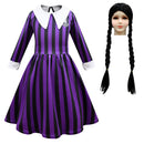 Kid Wednesday Addams Costume Girl Black Shirt Dress Paired with Terror Fake Hand Props - AwwwCos