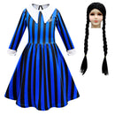 Kid Wednesday Addams Costume Girl Black Shirt Dress Paired with Terror Fake Hand Props - AwwwCos