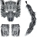Realistic Wolf Mask Tail Costume Cosplay Adult Halloween Carnival Animal Clothing Halloween Michael Myers Cosplay Mask Horror Bloody Killer Demon Latex Helmet Costume Facepiece
