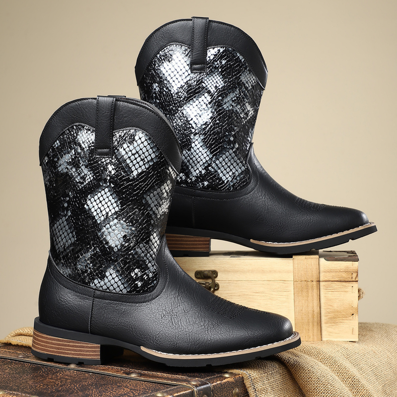 Western Cowboy Boots Men High Barrel British Workwear Knight Shoes