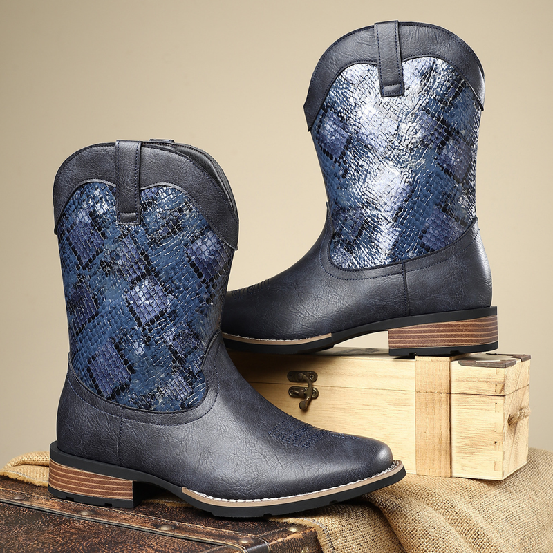 Western Cowboy Boots Men High Barrel British Workwear Knight Shoes