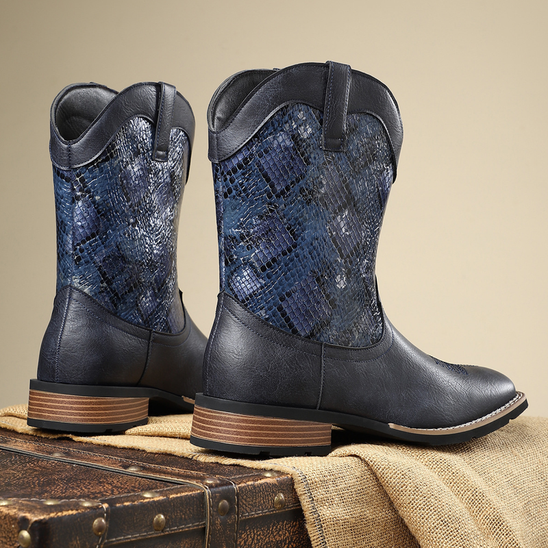 Western Cowboy Boots Men High Barrel British Workwear Knight Shoes