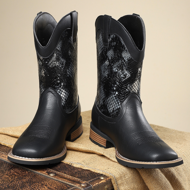 Western Cowboy Boots Men High Barrel British Workwear Knight Shoes