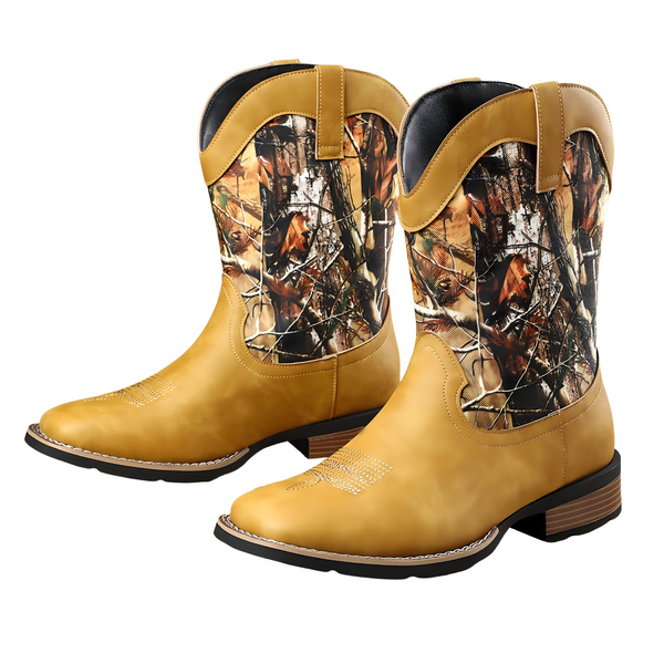 Western Cowboy Shoes Embroidered Craft Retro Mid-Barrel Knight Boots