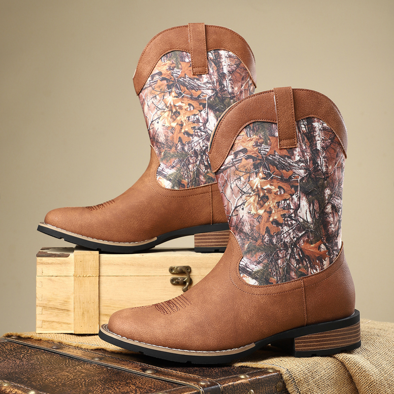 Western Cowboy Shoes Embroidered Craft Retro Mid-Barrel Knight Boots - AwwwCos