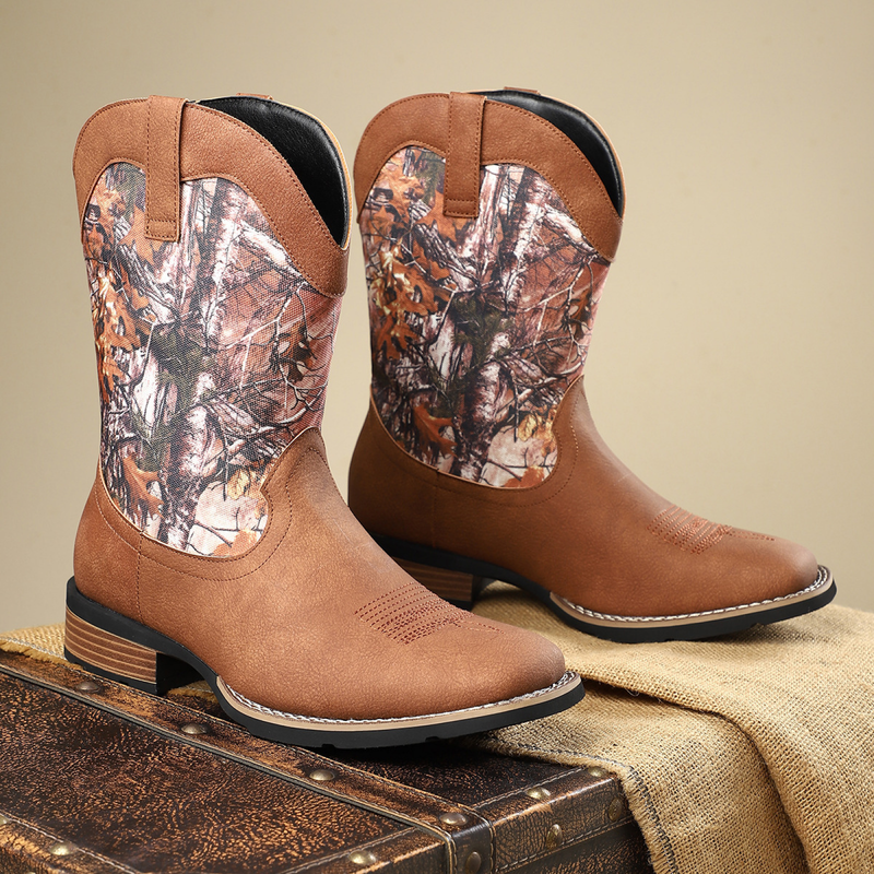 Western Cowboy Shoes Embroidered Craft Retro Mid-Barrel Knight Boots - AwwwCos