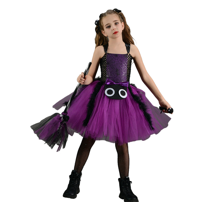 Witch Cosplay Kids Toddler Scary Crochet Top Puffy Tulle Tutu Skirt