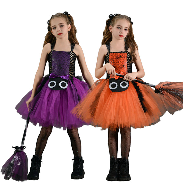 Witch Cosplay Kids Toddler Scary Crochet Top Puffy Tulle Tutu Skirt