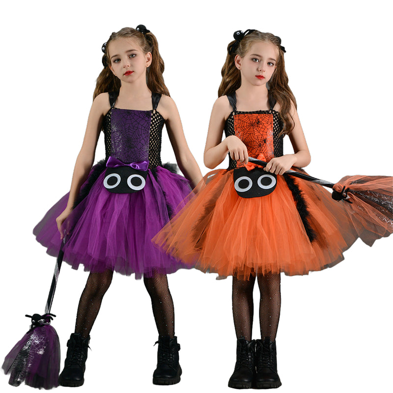 Witch Cosplay Kids Toddler Scary Crochet Top Puffy Tulle Tutu Skirt