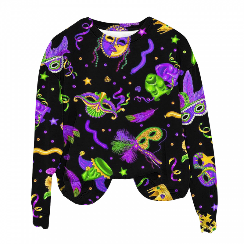 Woman Sweatshirts Round Neck Feather Printing Pullover Carnival Sweater
