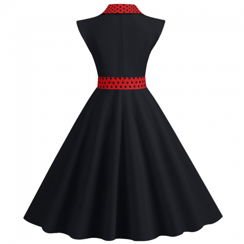 Women 1950s Polka Dots Knee Length Vintage Double-Breasted Dress