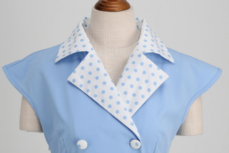 Women 1950s Polka Dots Knee Length Vintage Double-Breasted Dress