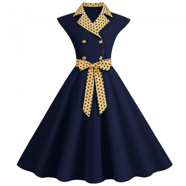 Women 1950s Polka Dots Knee Length Vintage Double-Breasted Dress
