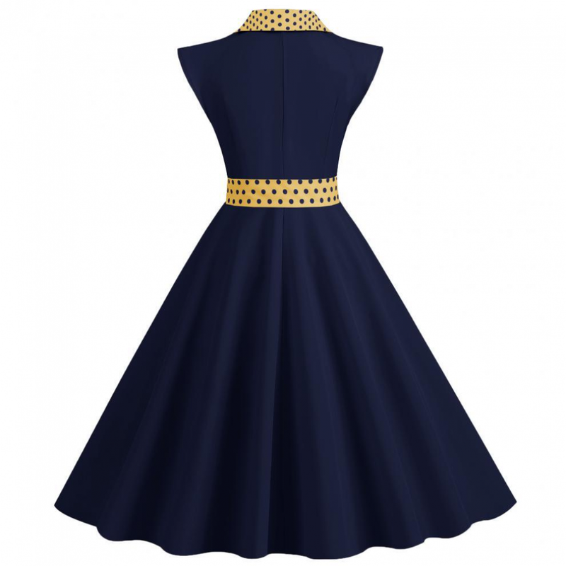 Women 1950s Polka Dots Knee Length Vintage Double-Breasted Dress