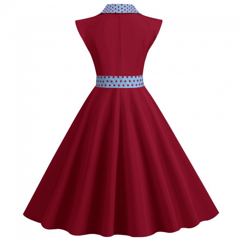 Women 1950s Polka Dots Knee Length Vintage Double-Breasted Dress