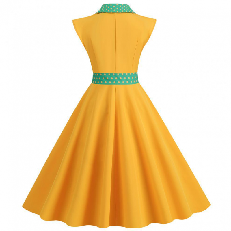 Women 1950s Polka Dots Knee Length Vintage Double-Breasted Dress