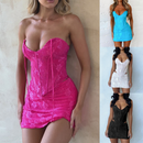 Women 2 Piece Bodycon Mini Skirt Set Backless Lace Up Floral Bustier Corset Top - AwwwCos