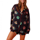 Women 2 Piece Xmas Jammies Christmas Pajamas Top Ruffle Shorts - AwwwCos