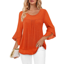 Women 3/4 Sleeve Dressy Loose Blouses Fit Mesh Casual Shirts - AwwwCos