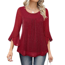 Women 3/4 Sleeve Dressy Loose Blouses Fit Mesh Casual Shirts - AwwwCos