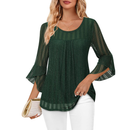 Women 3/4 Sleeve Dressy Loose Blouses Fit Mesh Casual Shirts - AwwwCos