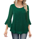 Women 3/4 Sleeve Dressy Loose Blouses Fit Mesh Casual Shirts - AwwwCos