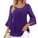 Women 3/4 Sleeve Dressy Loose Blouses Fit Mesh Casual Shirts - AwwwCos