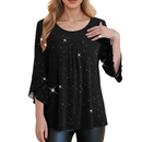 Women 3/4 Sleeve Dressy Loose Blouses Fit Mesh Casual Shirts - AwwwCos