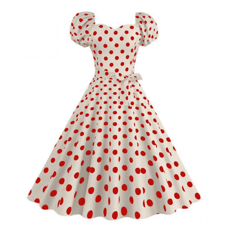 Women 50s Vintage Polka Dot Short Sleeve Cocktail Swing A Line Dress - AwwwCos