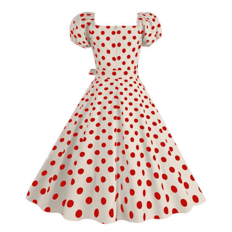 Women 50s Vintage Polka Dot Short Sleeve Cocktail Swing A Line Dress - AwwwCos