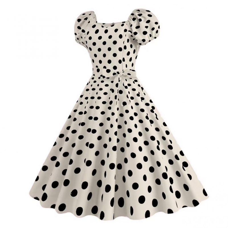 Women 50s Vintage Polka Dot Short Sleeve Cocktail Swing A Line Dress - AwwwCos